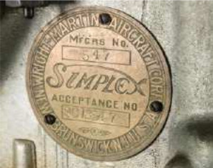 Simplex Martin Wright H-3 Engine Plate