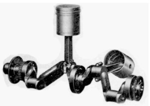 Maximotor, conjunto del cigüeñal con dos bielas y pistones