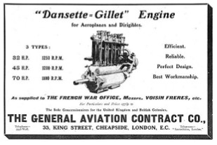 Anuncio de Dansette-Gillet con los tres motores mencionados