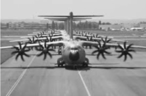 Group of lined up A400M aircraft