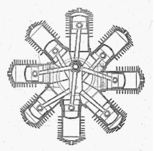 Schematic diagram of the Farcot 8-cylinder radial