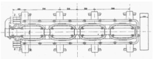 Top plane with dimensions for the Gaggenau 4-cylinder engine