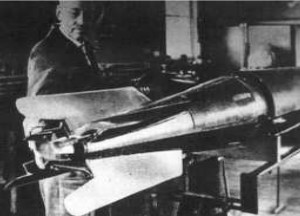 Goddard with one of his rockets