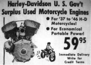 Ad for WWII surplus motorcycle engines