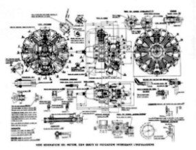 AR-128 radial engine with 18 cylinders in two rows, diagram