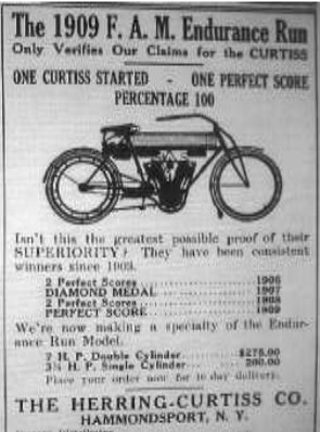 Anuncio de 1909 de las motocicletas Curtiss