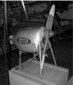 Covered Jawa engine with propeller