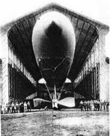 The airship "La France", in the hangar of Chalais, 1884