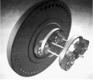Reduction gear for the impellers that drive the pistons