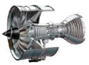 Observar el grupo de las turbinas del turbofan
