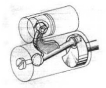 Original mechanism to transform the linear piston movement into a rotating crankshaft