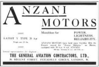 Anzani dealer advertisement in the UK