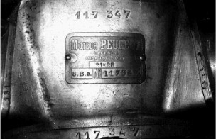 Engine plate with brand, model and serial number