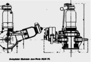 Two drawing views for the 3-cylinder engine