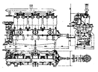 Plan with three views of the 6-cylinder from 1913