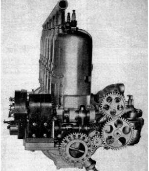 Vista posterior del motor Roberts de 6 cilindros y 75 HP