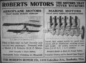 Airplane with 4X and 6-cylinder marine engine in Roberts ad