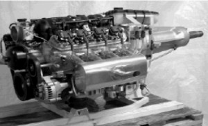 Angled rear view of the Robinson engine