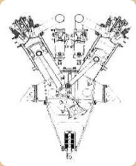 Rolls-Royce Eagle with four carburetors, cross-section