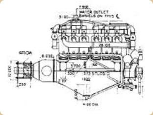 Rolls-Royce Eagle with four carburetors, side drawing
