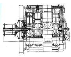 Side view drawing of the Rumpler 28-cylinder engine