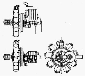 Mechanically supercharged Gnome radial rotary engine