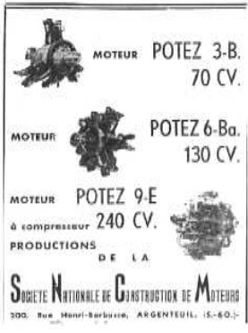 SNCM ad for Potez engines