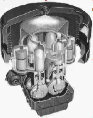 Four cylinders and two interconnected crankshafts