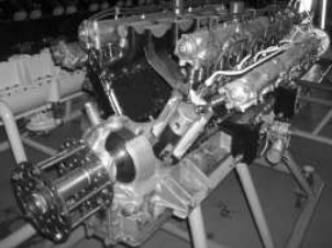 Front view of a Sunbeam V-12 engine at the MAE