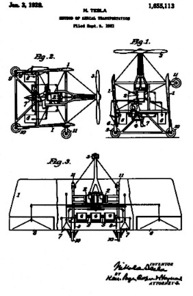 Tesla's Aircraft Patent Drawing