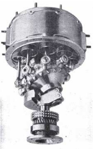 Bristol barrel type engine with plate and crankshaft visible