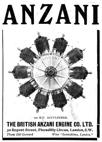 British Anzani - Anuncio del motor de 10 cilindros